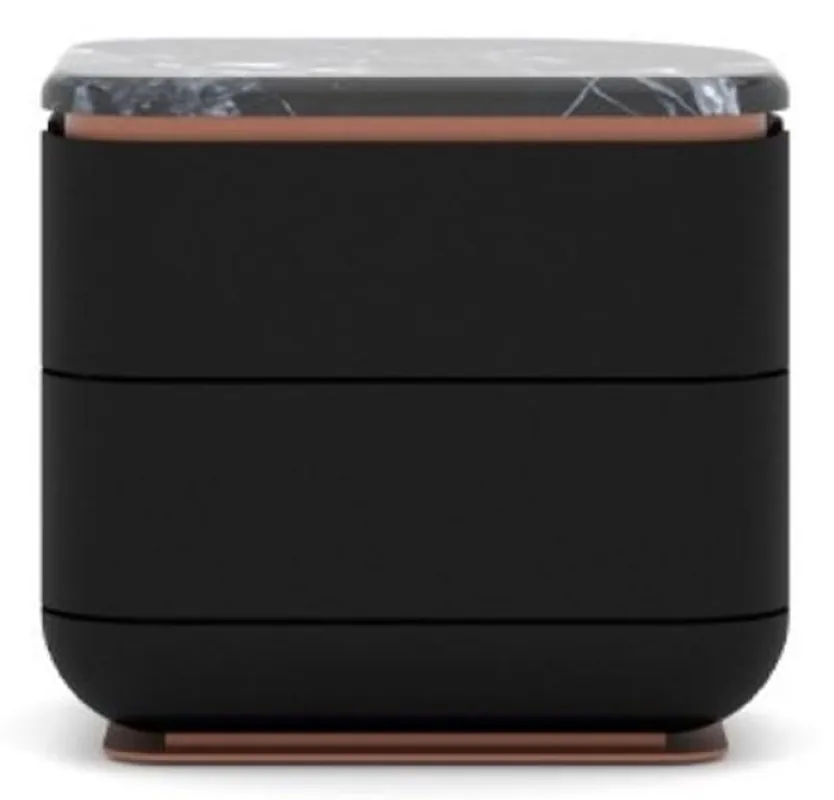 Casa Padrino luxury bedside table black / copper 60 x 50 x H. 57 cm - Solid wood bedside table with 2 drawers and marble top - Bedroom furniture - Hotel furniture - Luxury furniture Garantierte Lieferung