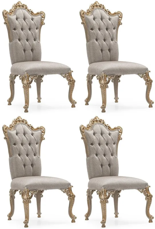 Casa Padrino luxury baroque dining chair set of 4 silver / gray / gold - Magnificent baroque style kitchen chairs - Baroque dining room furniture - Luxury furniture baroque style Sichere Zahlung