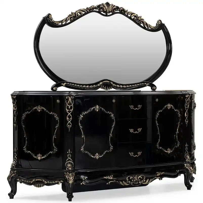 Casa Padrino luxury baroque sideboard with mirror black / gold - Luxury furniture in baroque style - Baroque furniture - Baroque furnishings - Noble & Magnificent Highlight
