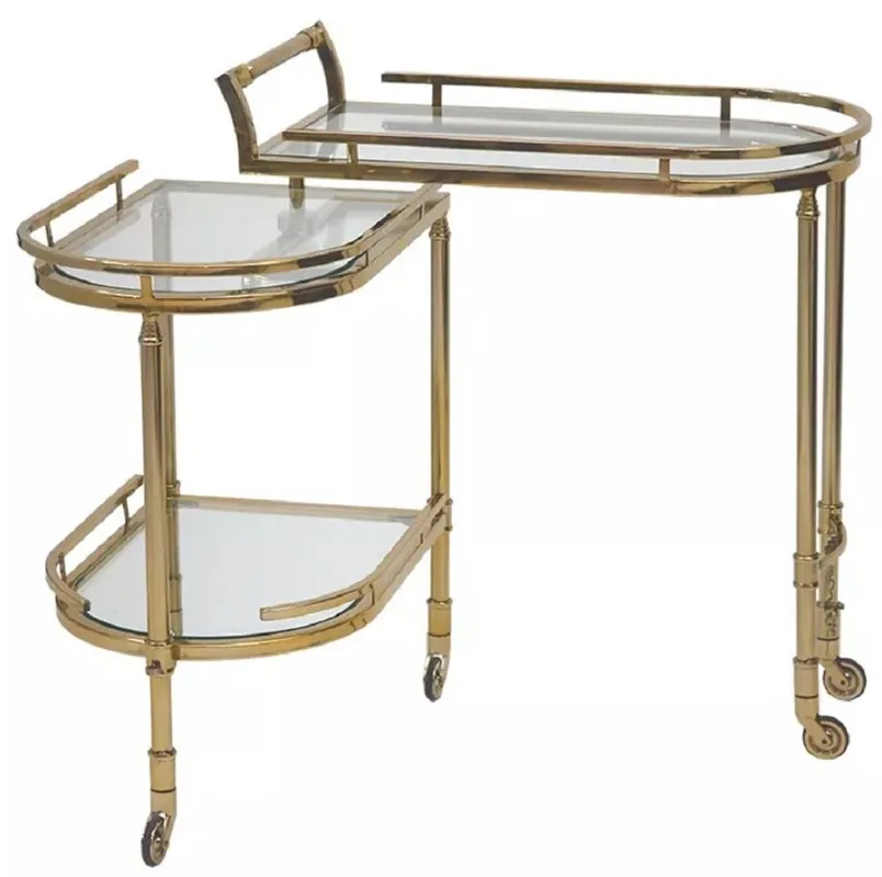 Casa Padrino serving trolley gold 75 x 40 x H. 75 cm - Oval metal trolley with glass plates - Hotel Restaurant Gastronomy Trolley - Hotel & Restaurant Accessories Highlight