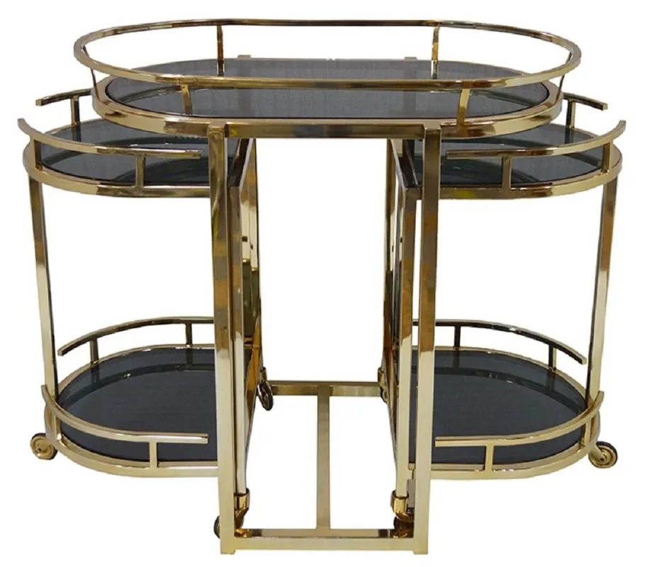 Casa Padrino serving trolley gold / black 79 x 46 x H. 84 cm - Oval metal trolley with glass plates - Hotel Restaurant Gastronomy Trolley - Hotel & Restaurant Accessories Zertifiziert