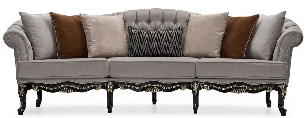 Casa Padrino luxury baroque living room sofa gray / black / gold - Handmade baroque style sofa with decorative pillows - Luxury living room furniture in baroque style - Baroque furniture Nur Für Kurze Zeit