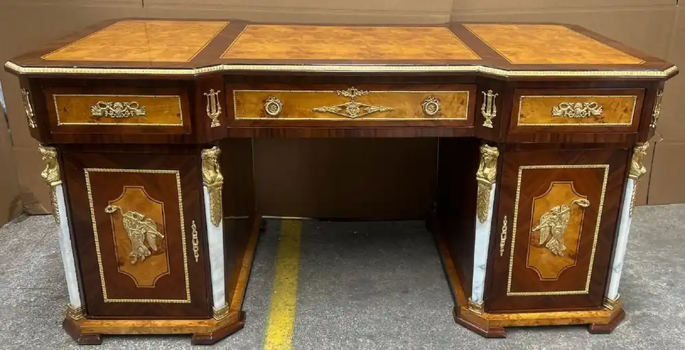 Highlight Casa Padrino baroque desk brown / light brown / white / gold - Handmade baroque style solid wood office table - Office furniture in baroque style - Baroque furniture