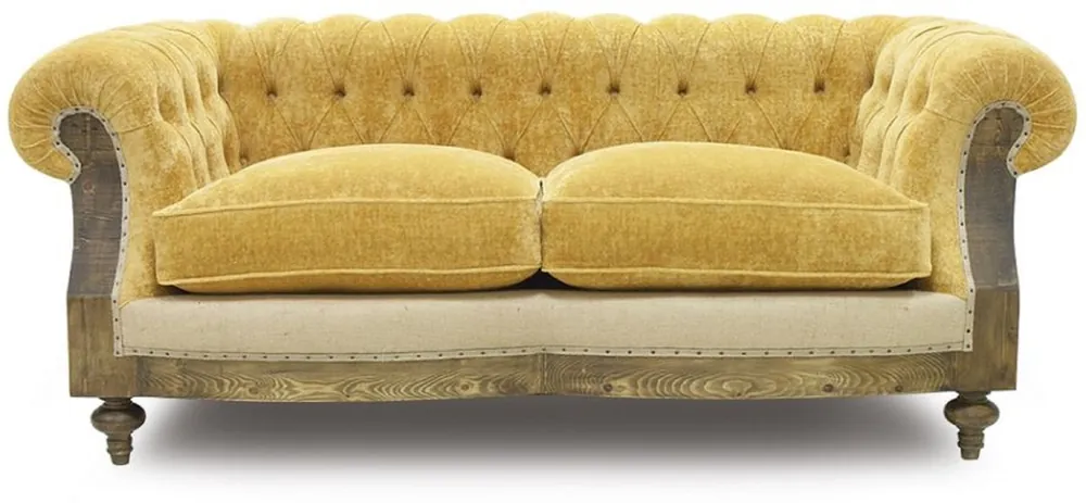 Casa Padrino luxury Chesterfield sofa yellow / beige / brown 215 x 100 x H. 72 cm - Living room sofa - Hotel sofa - Living room furniture - Chesterfield furniture - Luxury furniture Letzte Chance