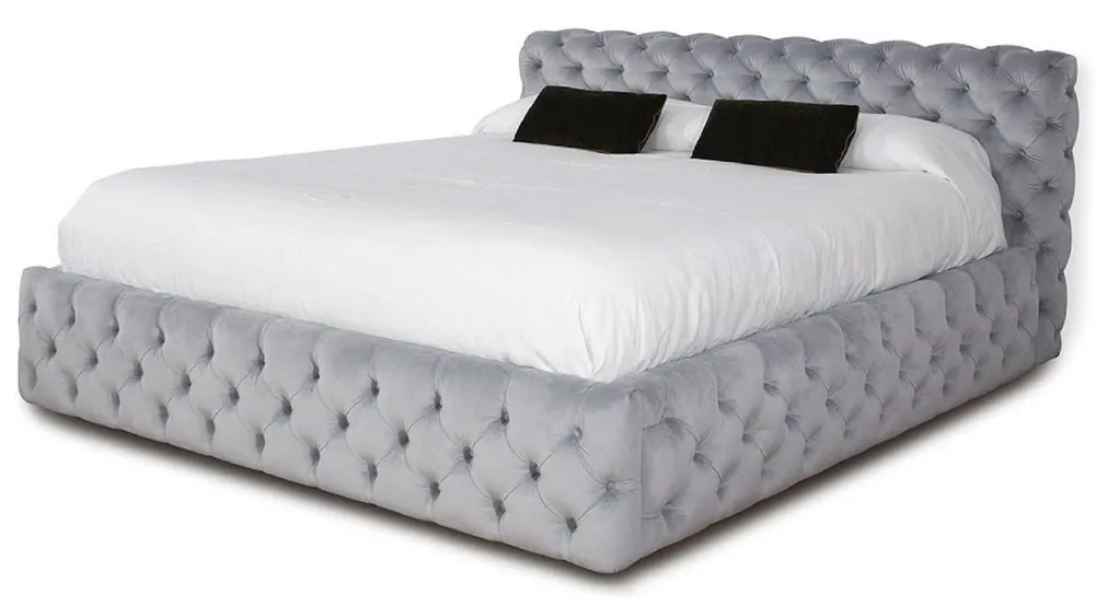 Kracherpreis Casa Padrino Luxury Chesterfield Double Bed Gray 212 x 236 x H. 98 cm - Solid Wood Bed with Headboard - Bedroom Furniture - Luxury Furniture - Chesterfield Furniture