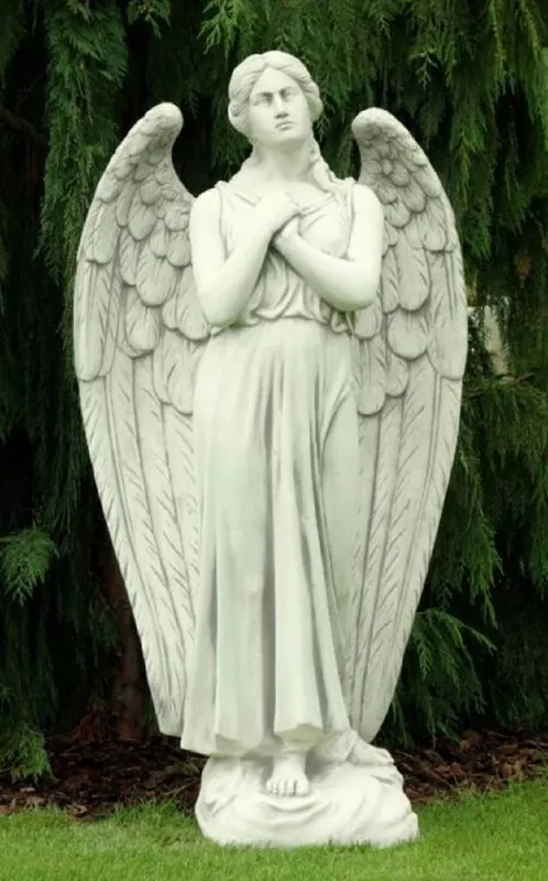 Casa Padrino Art Nouveau Garden Decoration Sculpture Angel Light Gray H. 140 cm - Elegant Garden Stone Figure - Baroque & Art Nouveau Garden Decoration Accessories - Garden Decoration Stone Sculptures Bestseller