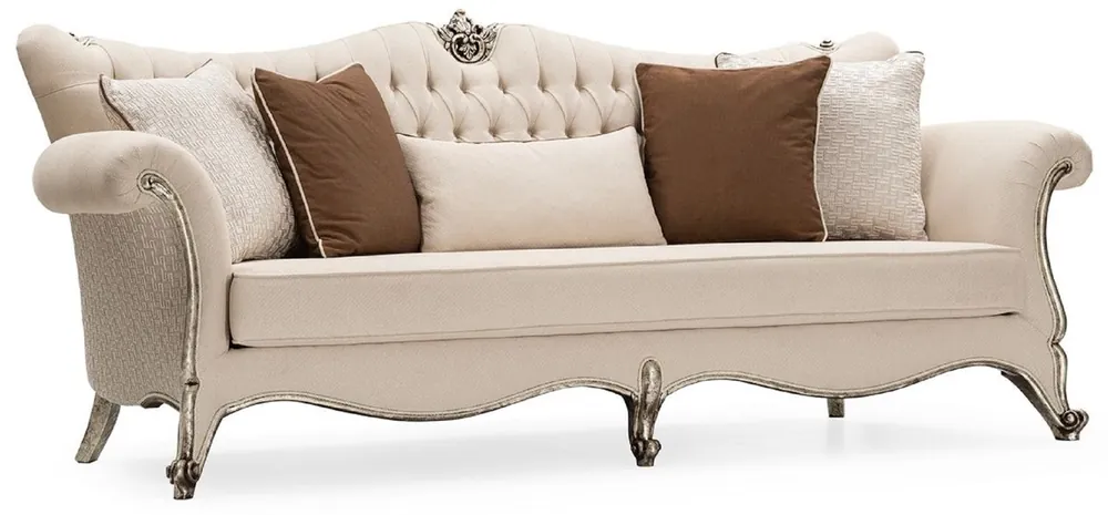 Casa Padrino luxury baroque living room sofa cream / silver / antique silver - Handmade baroque style sofa with decorative pillows - Luxury living room furniture in baroque style Solange Der Vorrat Reicht