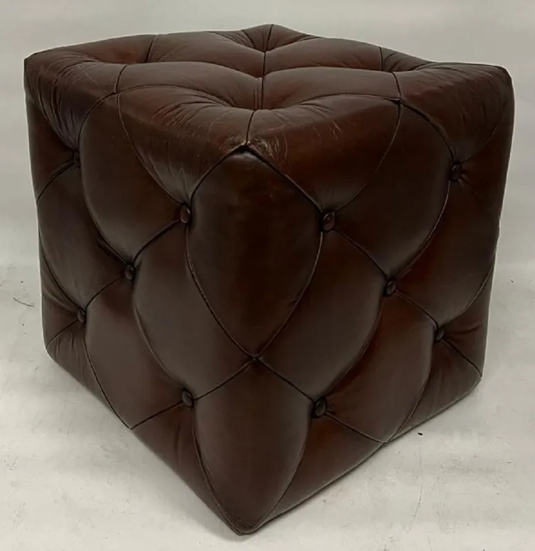 Solange Der Vorrat Reicht Casa Padrino Luxury Chesterfield Leather Stool Dark Brown 40 x 40 x H. 40 cm - Leather Footstool - Leather Cube Stool - Chesterfield Living Room - Leather Furniture - Luxury Furniture