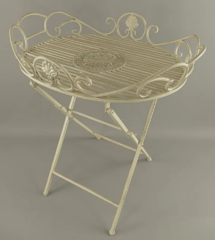 Casa Padrino Art Nouveau garden side table rustic white 63 x 48 x H. 70 cm - Foldable garden metal table - Baroque & Art Nouveau garden furniture Preisreduziert