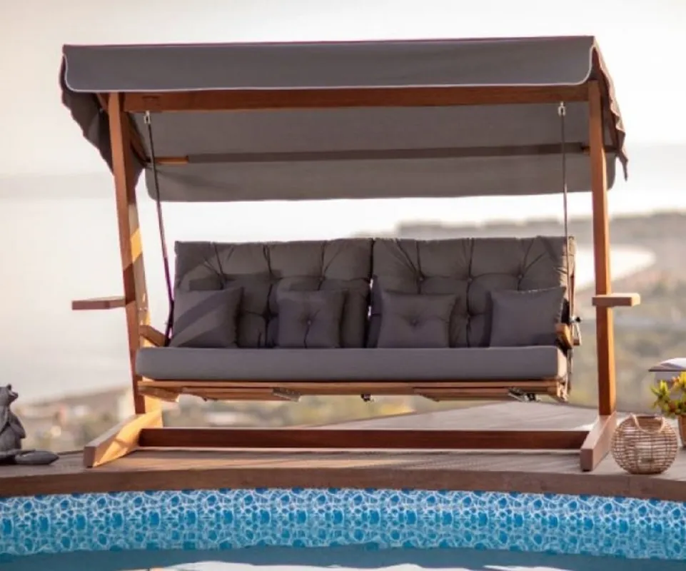 Versand Am Gleichen Tag Casa Padrino Luxury Hollywood Swing Gray / Brown - Weatherproof Garden Swing with Sun Roof - Garden Terraces Swing - Hotel Furniture - Luxury Quality