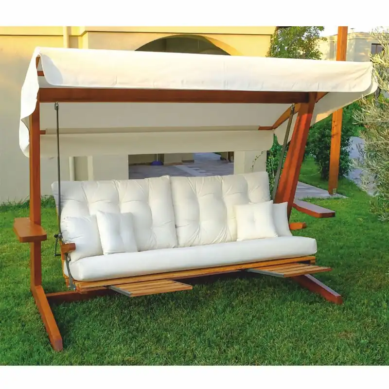 Neue Kollektion Casa Padrino Luxury Hollywood Swing Cream / Brown - Weatherproof Garden Swing with Sun Roof - Garden Terraces Swing - Hotel Furniture - Luxury Quality