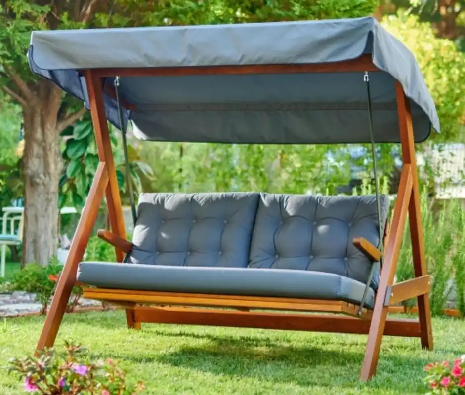 Casa Padrino Luxury Hollywood Swing Blue / Brown - Weatherproof Garden Swing with Sun Roof - Patio Furniture - Garden Furniture - Luxury Furniture - Luxury garden furnishings Preiswert