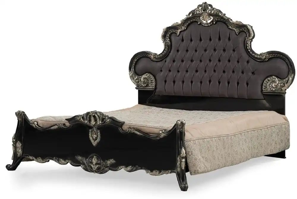 Casa Padrino luxury baroque double bed anthracite gray / black / silver - Magnificent solid wood bed - Luxury bedroom furniture in baroque style - Baroque bedroom furniture - Noble & Magnificent Direkt Vom Hersteller