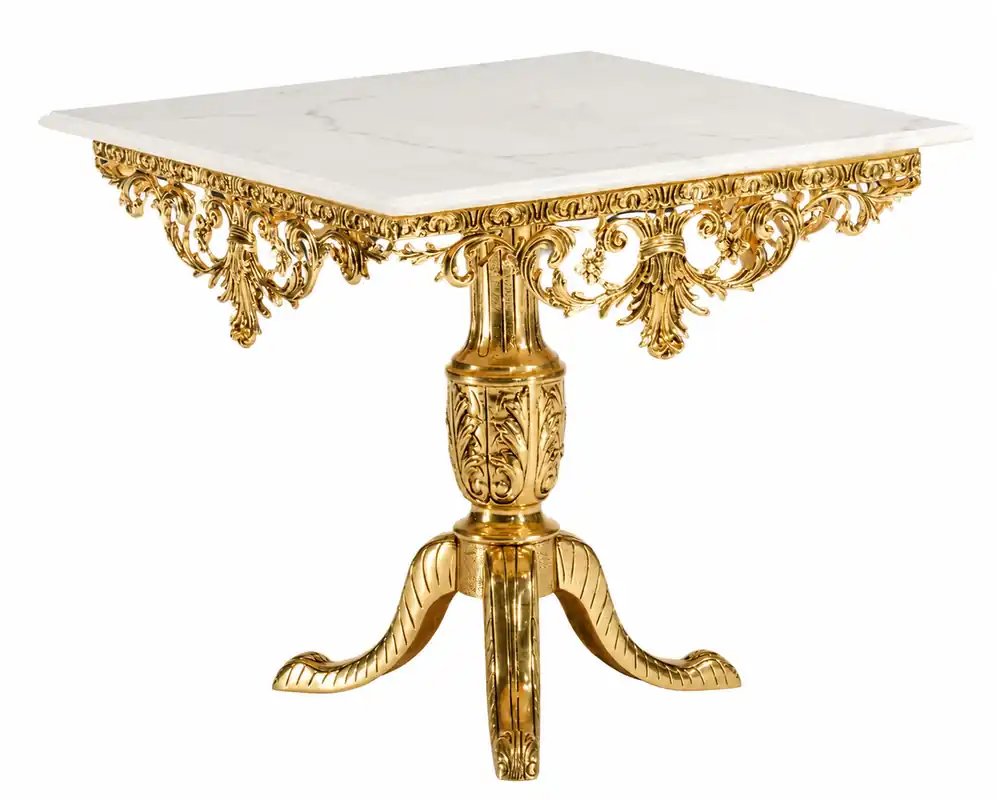 Sale Casa Padrino luxury baroque dining table gold / white - Square bronze dining room table with marble top - Luxury dining room furniture in baroque style - Baroque furniture - Noble & Magnificent