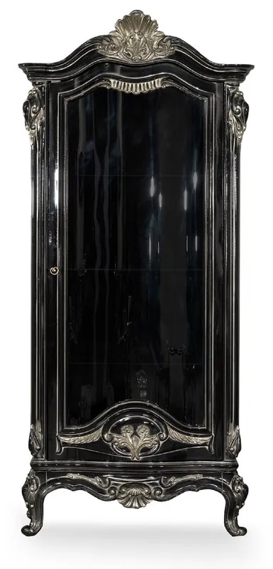 Casa Padrino luxury baroque display cabinet black / silver - Magnificent solid wood showcase with glass door - Handmade baroque furniture - Noble & Magnificent Markenprodukt