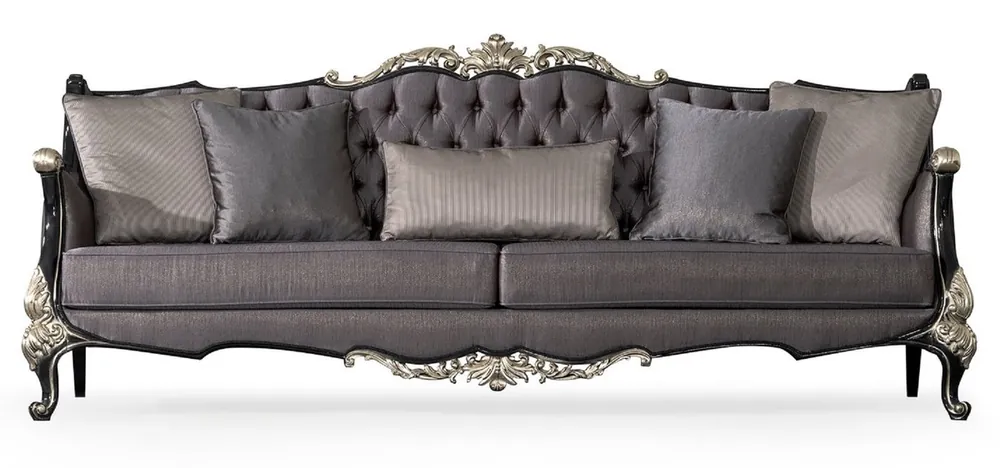 Casa Padrino luxury baroque living room sofa purple / black / silver - Magnificent baroque style sofa with decorative pillows - Luxury living room furniture in baroque style - Baroque furniture Top-Seller