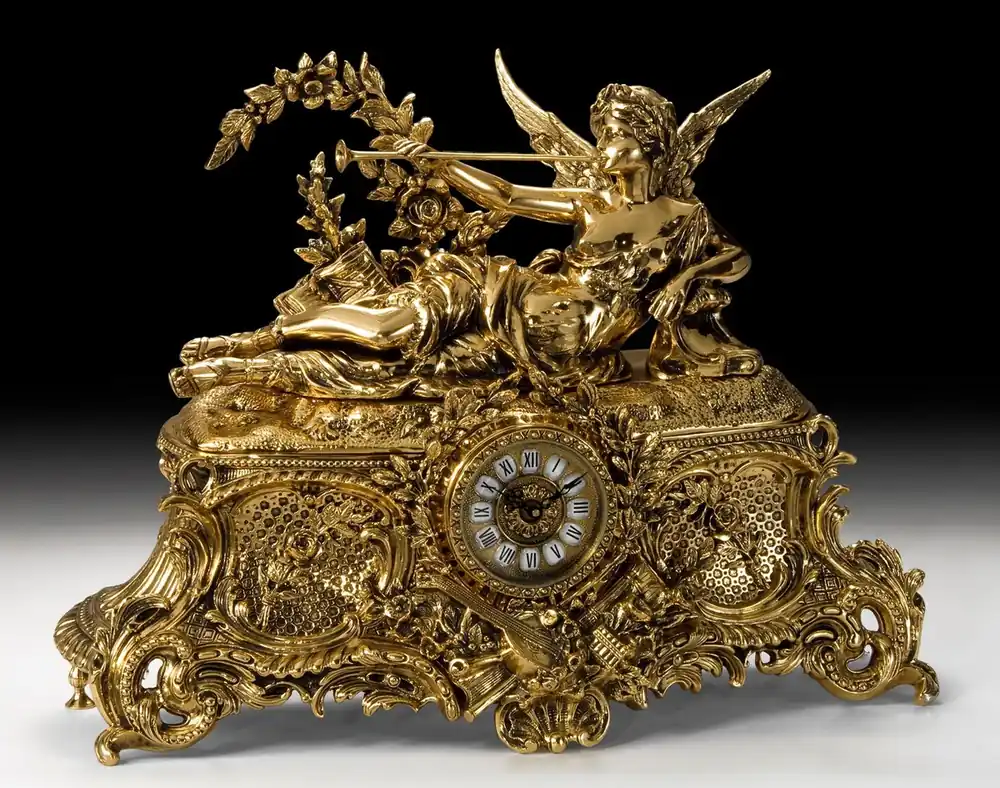 Zertifiziert Casa Padrino luxury baroque table clock gold 61 x 25 x H. 47 cm - Handmade baroque style bronze clock - Baroque desk clock - Baroque desk decoration - Baroque decorative accessories