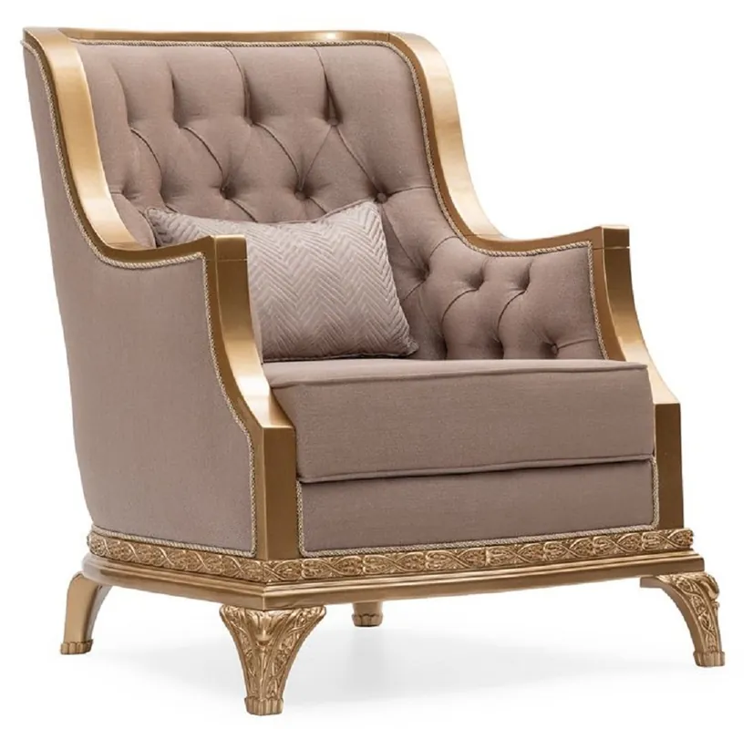 Casa Padrino luxury baroque living room armchair brown / gold - Handmade baroque style armchair with decorative pillow - Luxury living room furniture in baroque style Preis Gesenkt