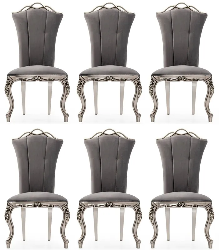 Direktkauf Casa Padrino luxury baroque dining chair set of 6 gray / silver - Magnificent baroque style kitchen chairs - Baroque dining room furniture - Luxury furniture baroque style