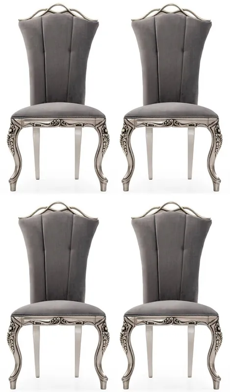 Casa Padrino luxury baroque dining chair set of 4 gray / silver - Magnificent baroque style kitchen chairs - Baroque dining room furniture - Luxury furniture baroque style Neu