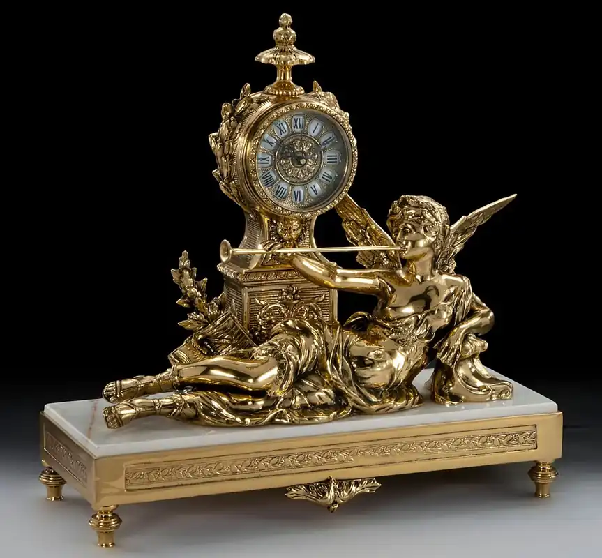 Casa Padrino luxury baroque table clock gold / white 48 x H. 47 cm - Handmade bronze clock baroque style - Baroque desk clock - Baroque desk decoration - Baroque decorative accessories Wochenendangebot