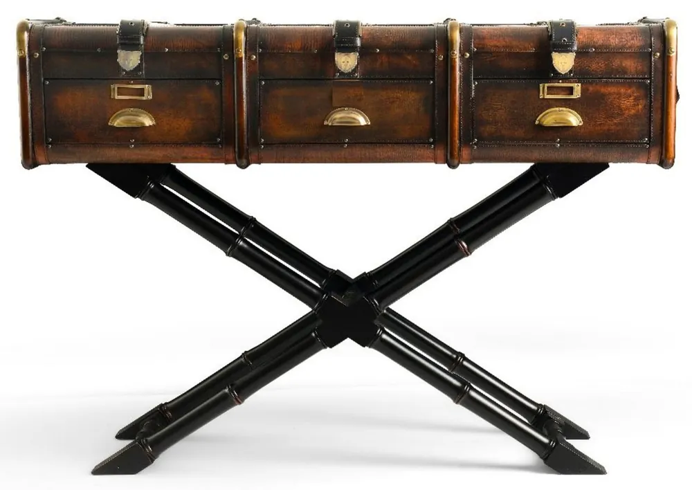 Casa Padrino luxury console in suitcase optics brown / black / brass 120 x 39 x H. 83 cm - Console table with 3 drawers - Bedroom console - Bedroom furniture - Luxury furniture in suitcase optics Rabatt