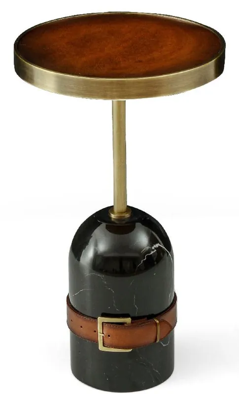 Casa Padrino luxury side table brown / brass / black Ø 29.5 x H. 51.5 cm - Round table with marble base - Living room furniture - Luxury furniture Rabatt