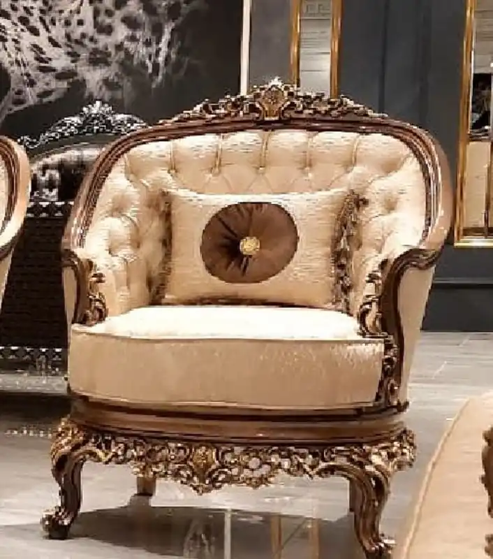 Casa Padrino luxury baroque living room armchair gold / brown / gold - Handmade baroque style armchair - Luxury living room furniture in baroque style - Baroque furniture - Noble & Magnificent Rabatt