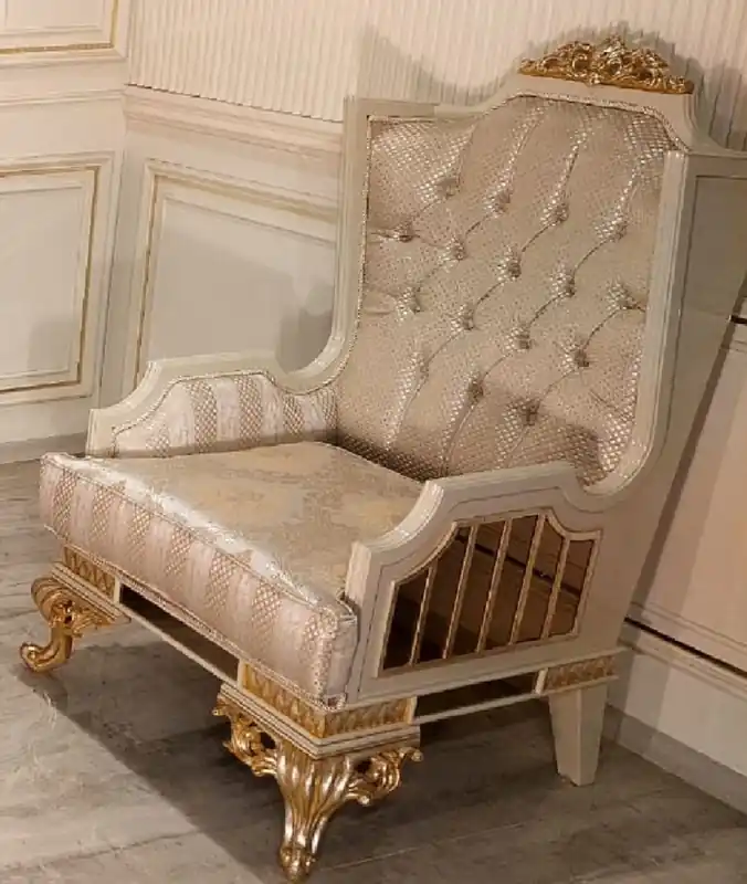 Casa Padrino luxury baroque living room armchair gold / cream / gold - Handmade baroque style armchair - Luxury living room furniture in baroque style - Baroque furniture - Noble & Magnificent Schnäppchen