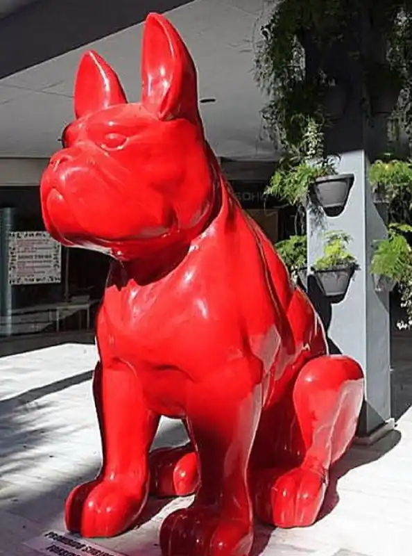 Ausverkauf Casa Padrino luxury decorative sculpture dog bulldog red 220 x 130 x H. 250 cm - Giant garden sculpture - Giant garden figure - XXL decorative sculpture - XXL decorative animal figure