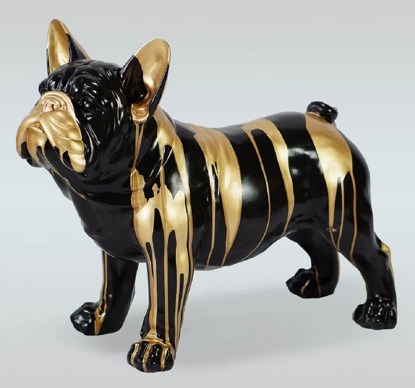 Rabatt Casa Padrino luxury decorative figure bulldog dog black / gold 89 x H. 68 cm - Resin decorative sculpture - Living room decoration - Luxury decorative animal figure