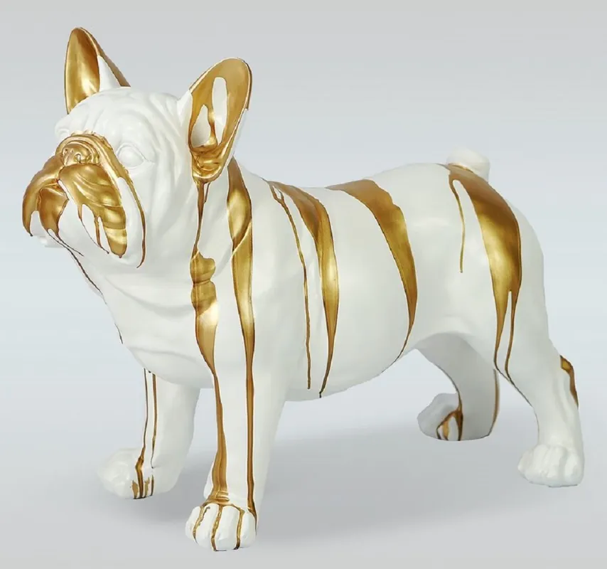 Casa Padrino luxury decorative figure bulldog dog white / gold 89 x H. 68 cm - Resin decorative sculpture - Living room decoration - Luxury decorative animal figure Jetzt Bestellen