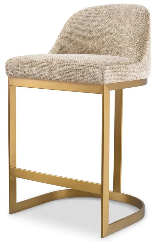 Neue Ware Casa Padrino luxury bar chair sand / brass 53 x 48 x H. 91 cm - Upholstered stainless steel bar stool - Bar furniture - Luxury furniture - Luxury quality