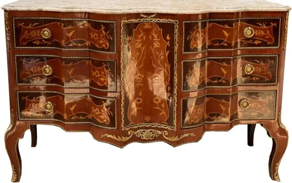 Casa Padrino baroque chest of drawers brown / gold / cream 138 x 50 x H. 88 cm - Handmade solid wood chest of drawers with 6 drawers and marble top Neue Ware