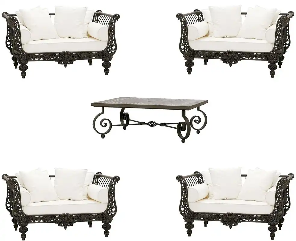 Top-Angebot Casa Padrino Luxury Baroque Wrought Iron Furniture Set Dark Brown / White - 4 Armchairs & 1 Coffee Table - Living Room Furniture - Garden Furniture - Luxury Baroque Furniture