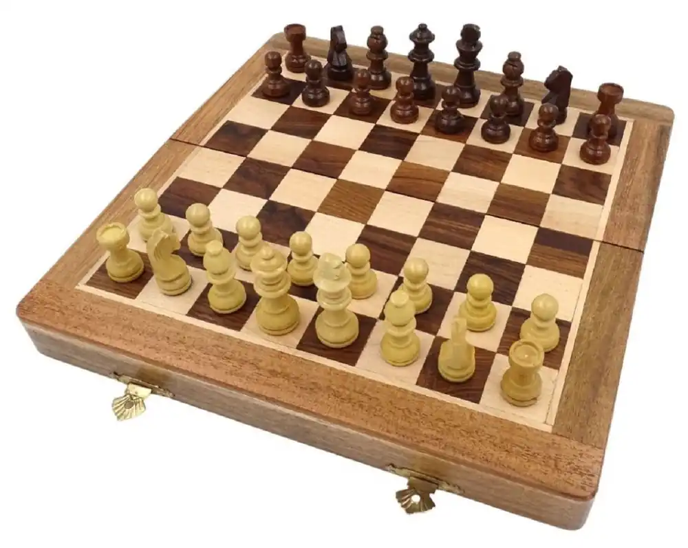 Casa Padrino luxury chess set brown / beige 30 x 30 cm - Foldable wooden chess set - Wooden chess board with wooden chess pieces - Luxury decorative accessories Markenprodukt