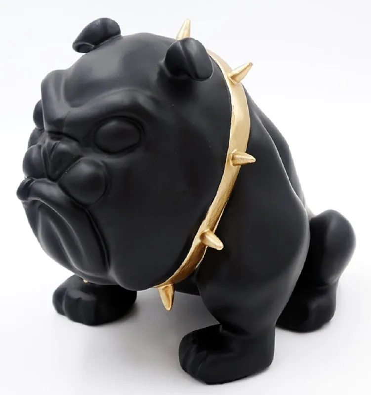 Casa Padrino luxury decorative figure bulldog dog with necklace black / gold H. 55 cm - Resin decorative sculpture - Living room decoration - Luxury decorative animal figure Sonderaktion