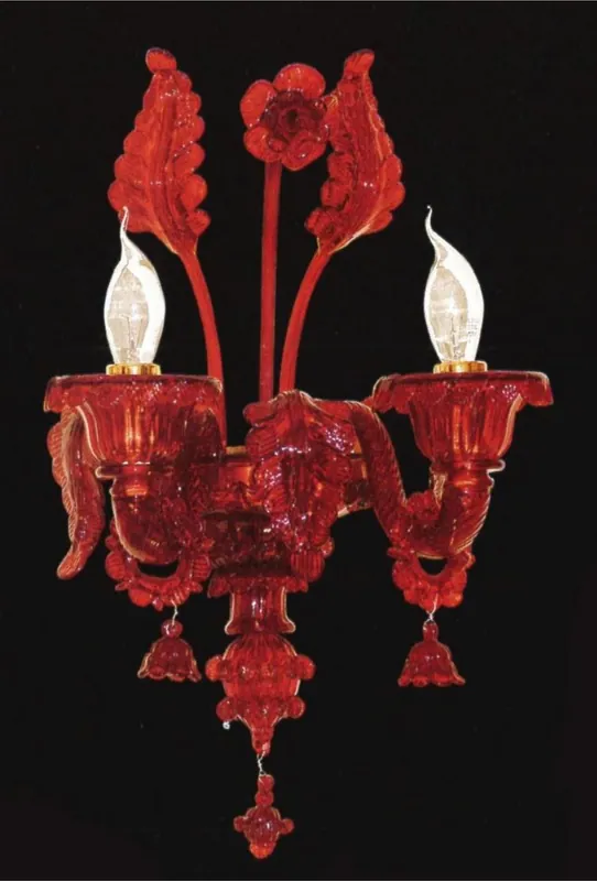 Preisknaller Casa Padrino luxury baroque double wall lamp red 25 x 25 x H. 48 cm - Magnificent baroque style Murano glass wall lamp - Baroque lights - Luxury quality - Made in Italy