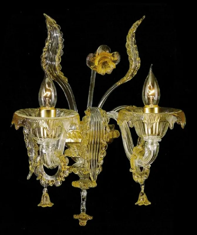 Casa Padrino luxury baroque double wall lamp amber 30 x 25 x H. 40 cm - Magnificent baroque style Murano glass wall lamp - Baroque lights - Luxury quality - Made in Italy Markenprodukt