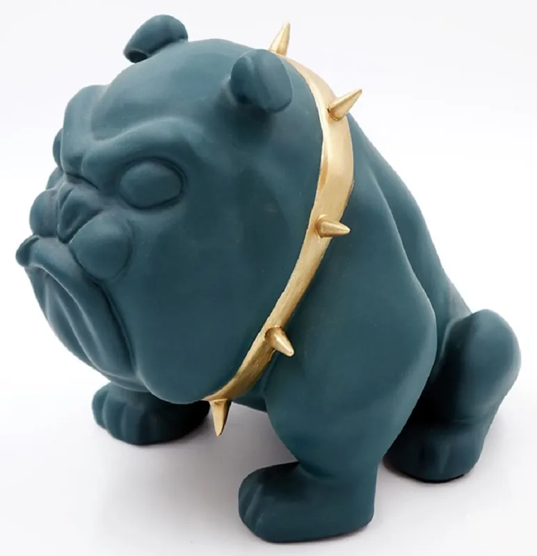 Heißes Angebot Casa Padrino luxury decorative figure bulldog dog with necklace green / gold H. 55 cm - Resin decorative sculpture - Living room decoration - Luxury decorative animal figure