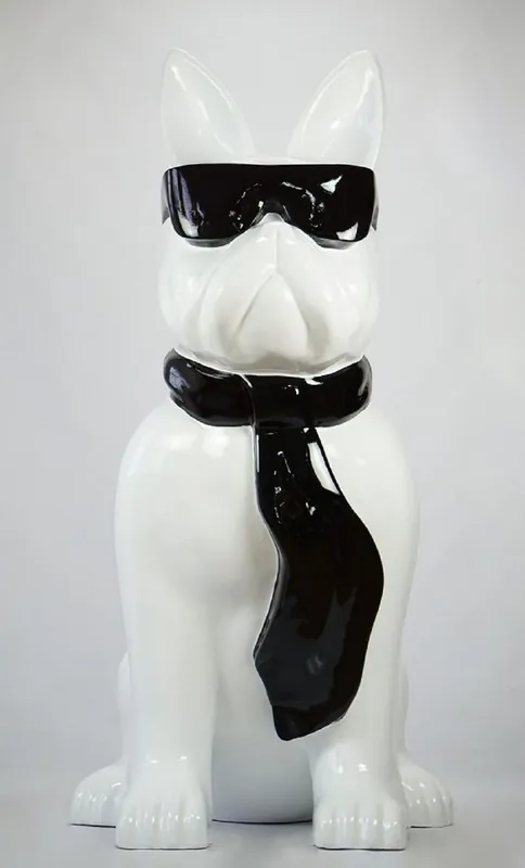 Top-Preis Casa Padrino luxury XXL decorative sculpture dog bulldog with glasses and tie white / black H. 196 cm - Giant garden sculpture - Giant garden figure - XXL decorative sculptures