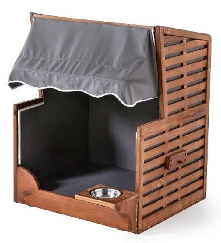 Casa Padrino Dog Beach Chair with Water Bowl Brown / Gray / White 75 x 65 x H. 87 cm - Dog Furniture - Animal Furniture - Garden Furniture - Outdoor Furniture Heißes Angebot