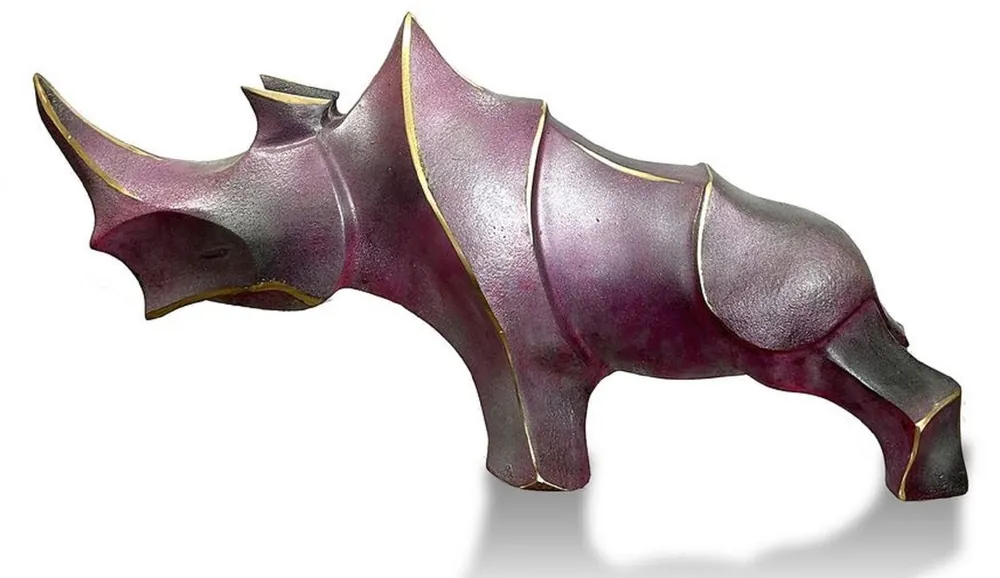 Neue Kollektion Casa Padrino Luxury Designer Decorative Bronze Sculpture Rhino Purple Metallic / Black / Gold 53 x 18 x H. 27 cm - Abstract Bronze Deco Figure - Desk Decoration - Luxury Quality - Made in Italy