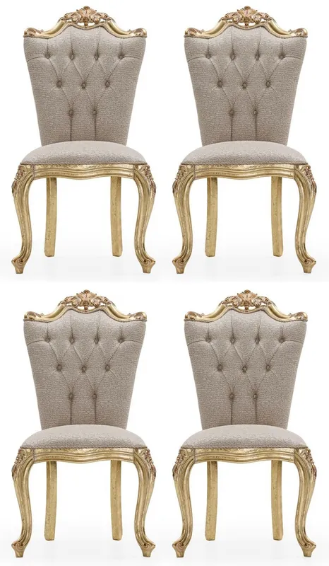 Bestpreis Casa Padrino luxury baroque dining chair set of 4 gray / gold - Magnificent baroque style kitchen chairs - Baroque dining room furniture - Luxury furniture baroque style