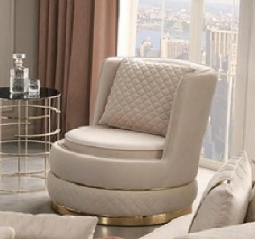 Billig Casa Padrino luxury swivel armchair cream / gold 80 x 85 x H. 81 cm - Living room armchair with fine velvet - Living room furniture - Luxury furniture - Luxury furnishings