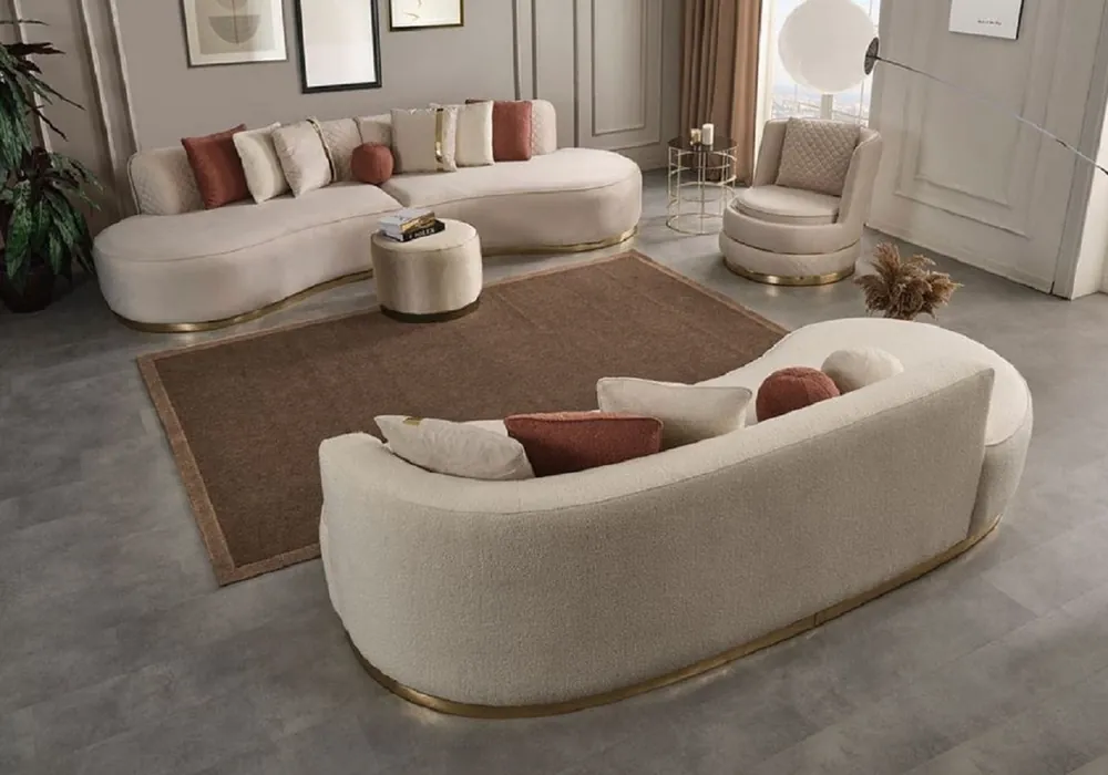 Geprüft Casa Padrino Luxury Living Room Set cream / gold - 2 Luxury Sofas & 1 Luxury Swivel Armchair & 1 Luxury Stool - Living Room Furniture - Luxury Furniture - Luxury Furnishings