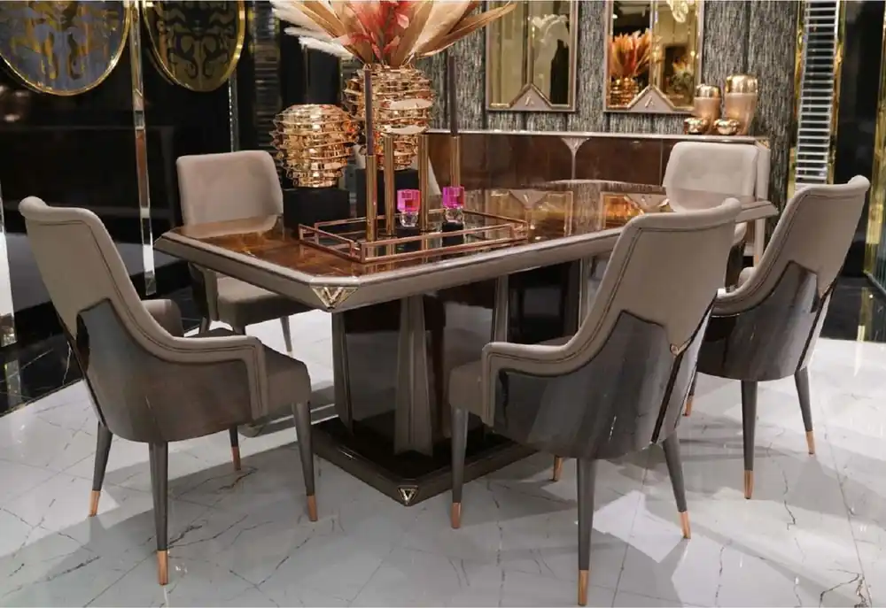 Casa Padrino luxury dining table dark brown / gray / copper 226 x 112 x H. 70 cm - Rectangular kitchen table - Dining room furniture - Luxury furniture Begrenztes Angebot