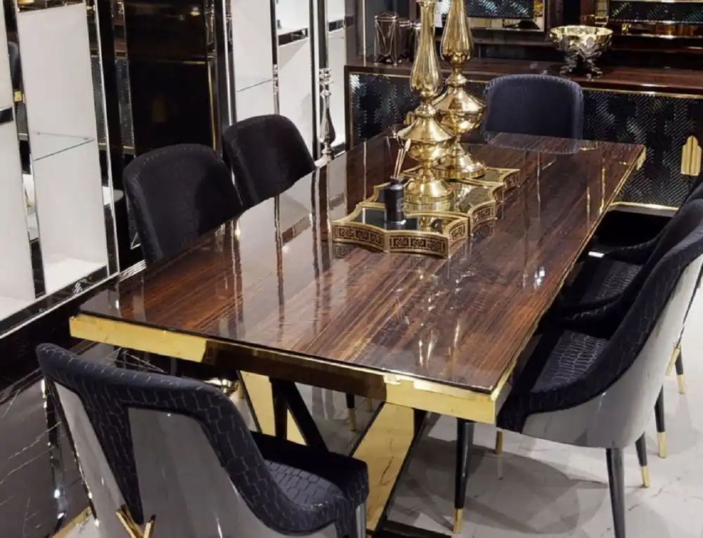 Jetzt Kaufen Casa Padrino luxury dining table dark brown / gold 220 x 110 x H. 81 cm - Rectangular solid wood kitchen table - Dining room furniture - Luxury furniture - Luxury furnishings