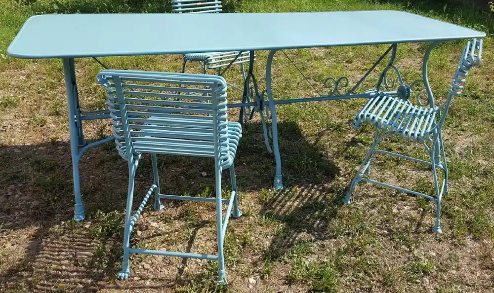 Casa Padrino Art Nouveau garden dining table light blue 250 x 90 x H. 75 cm - Nostalgic wrought iron garden table - Art Nouveau wrought iron garden furniture - Nostalgic garden furniture Neue Ware