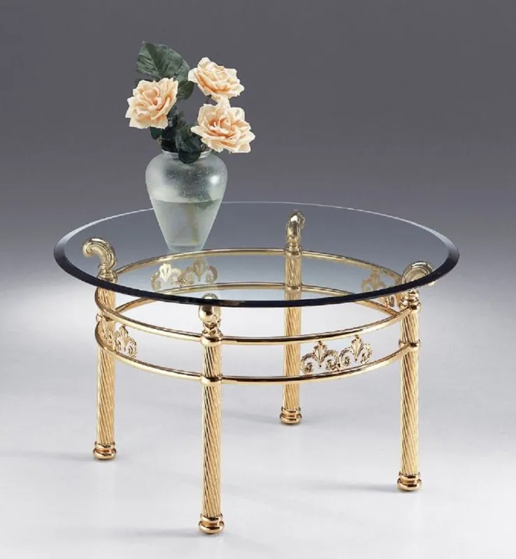 Casa Padrino luxury brass coffee table Ø 90 x H. 50 cm - Round brass living room table with glass top - Living room furniture - Luxury quality - Made in Italy Nur Für Kurze Zeit